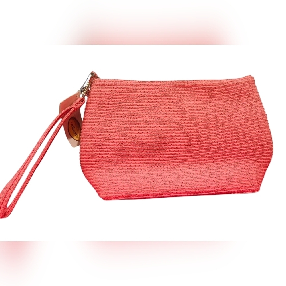 TALBOTS Wristlet Purse Small Woven Clutch 8.5" In Coral. NWT